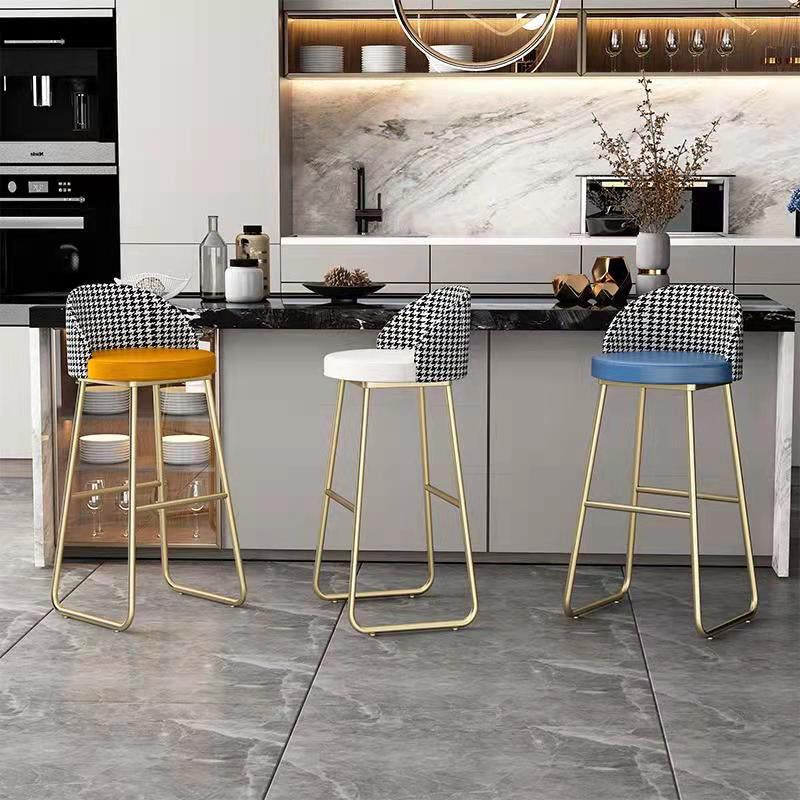 Scandinavian Iron Counter Stools Upholstered Low Back Bar Stools with Round Seat