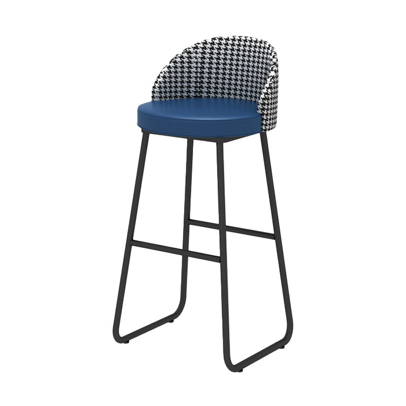Scandinavian Iron Counter Stools Upholstered Low Back Bar Stools with Round Seat