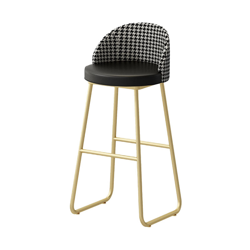 Scandinavian Iron Counter Stools Upholstered Low Back Bar Stools with Round Seat
