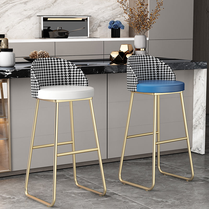 Scandinavian Iron Counter Stools Upholstered Low Back Bar Stools with Round Seat