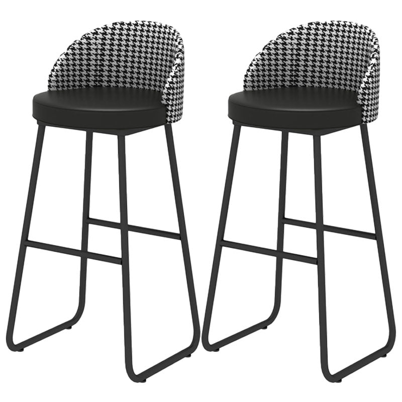 Scandinavian Iron Counter Stools Upholstered Low Back Bar Stools with Round Seat