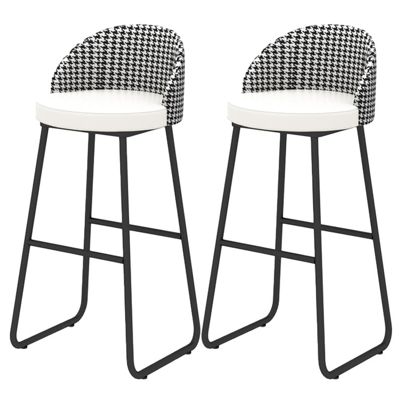 Scandinavian Iron Counter Stools Upholstered Low Back Bar Stools with Round Seat
