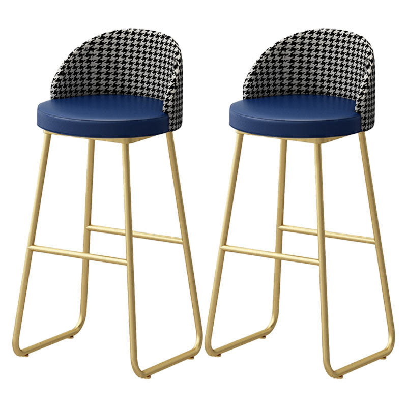 Scandinavian Iron Counter Stools Upholstered Low Back Bar Stools with Round Seat