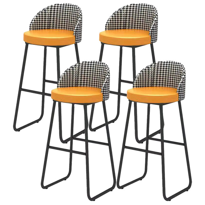 Scandinavian Iron Counter Stools Upholstered Low Back Bar Stools with Round Seat
