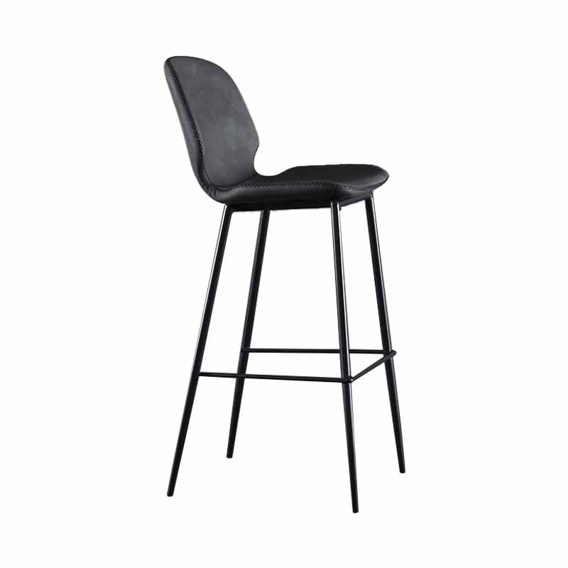 Taburetes industriales de cuero para mostrador, taburetes de bar con respaldo bajo de metal negro con reposapiés