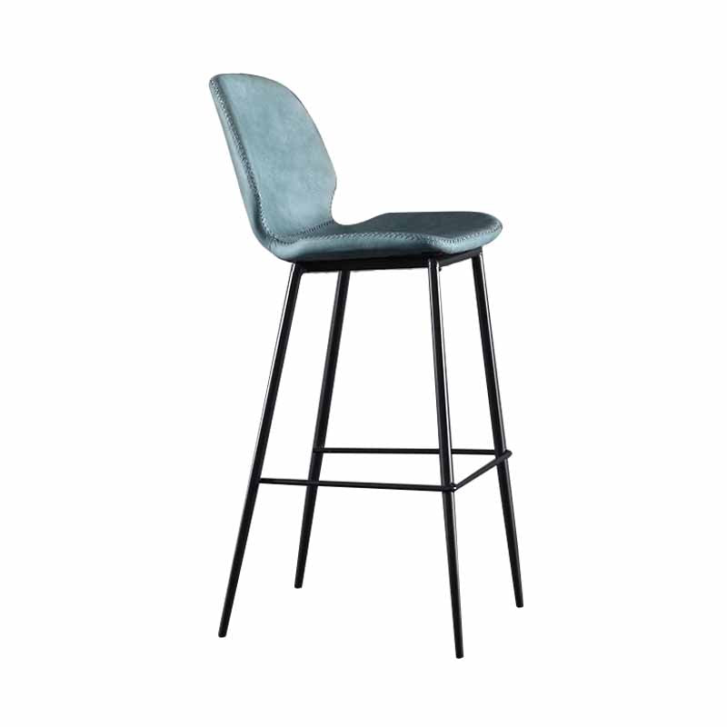 Industrie-Thekenhocker aus Leder, Barhocker aus schwarzem Metall mit niedriger Rückenlehne und Fußstütze
