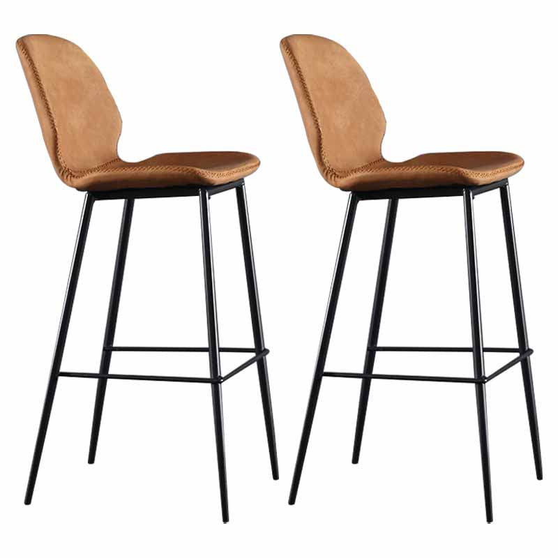 Taburetes industriales de cuero para mostrador, taburetes de bar con respaldo bajo de metal negro con reposapiés