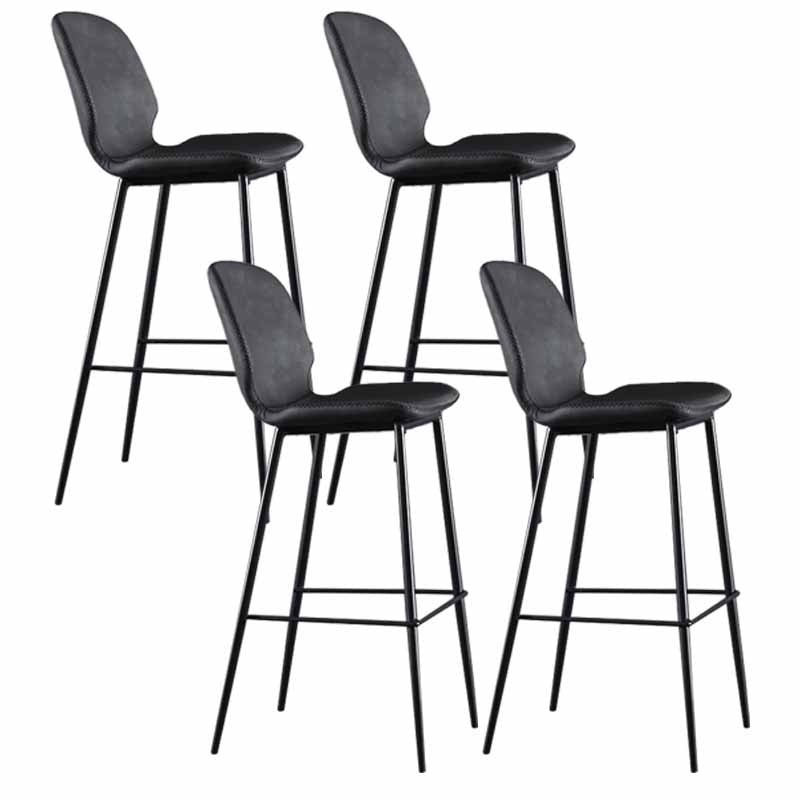 Taburetes industriales de cuero para mostrador, taburetes de bar con respaldo bajo de metal negro con reposapiés