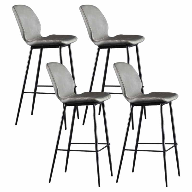 Taburetes industriales de cuero para mostrador, taburetes de bar con respaldo bajo de metal negro con reposapiés