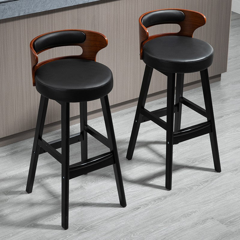 Scandinavian Wood Upholstered Counter Stools Low Back Bar Stools with Round Seat