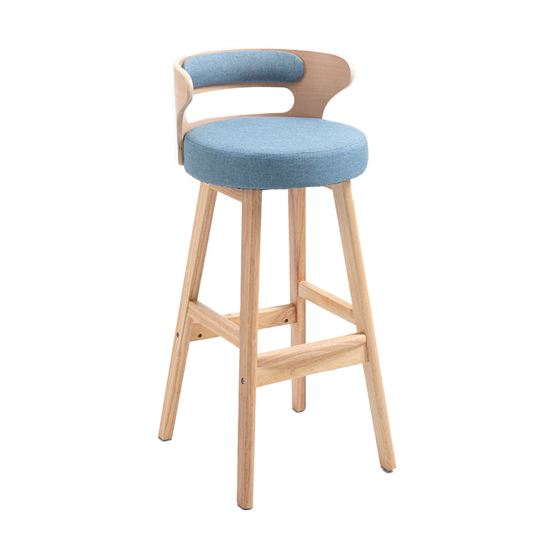 Scandinavian Wood Upholstered Counter Stools Low Back Bar Stools with Round Seat
