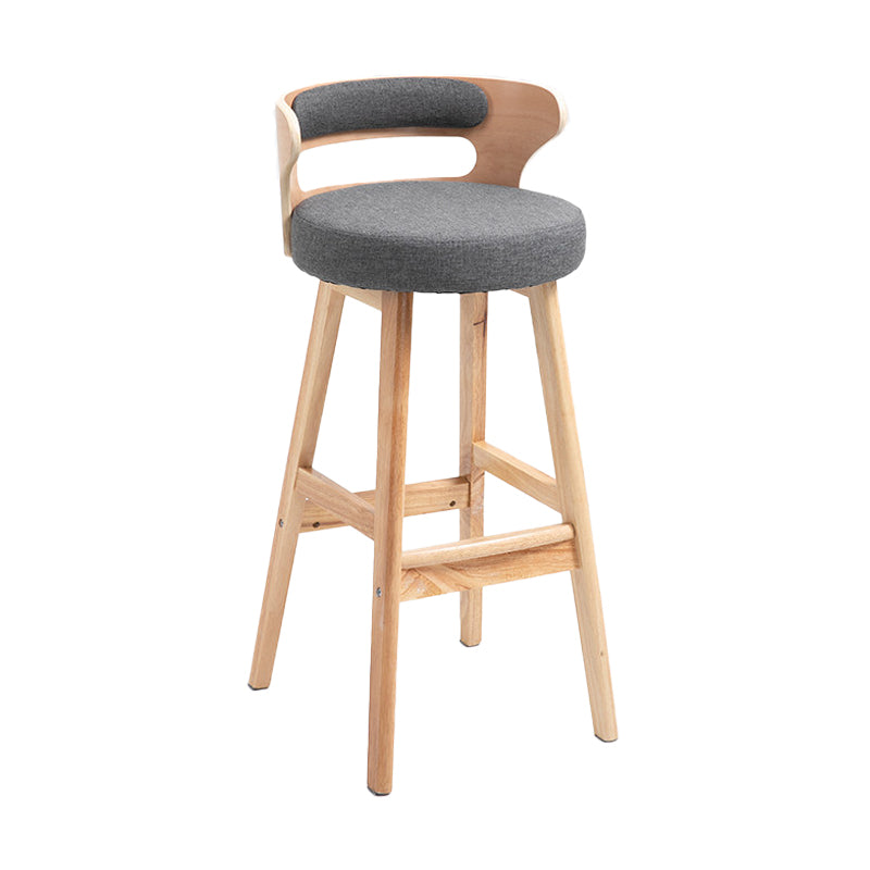 Scandinavian Wood Upholstered Counter Stools Low Back Bar Stools with Round Seat