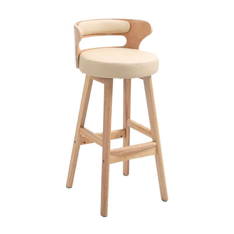 Scandinavian Wood Upholstered Counter Stools Low Back Bar Stools with Round Seat
