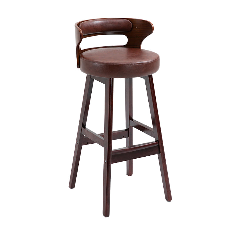 Scandinavian Wood Upholstered Counter Stools Low Back Bar Stools with Round Seat