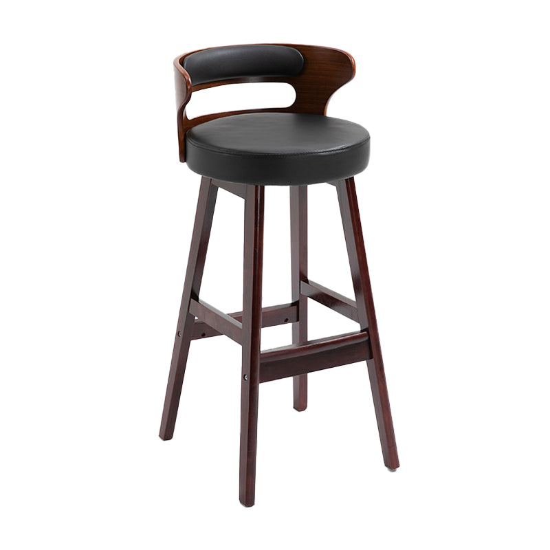 Scandinavian Wood Upholstered Counter Stools Low Back Bar Stools with Round Seat