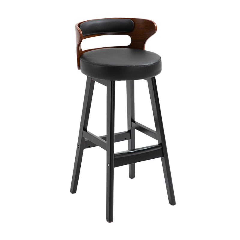 Scandinavian Wood Upholstered Counter Stools Low Back Bar Stools with Round Seat