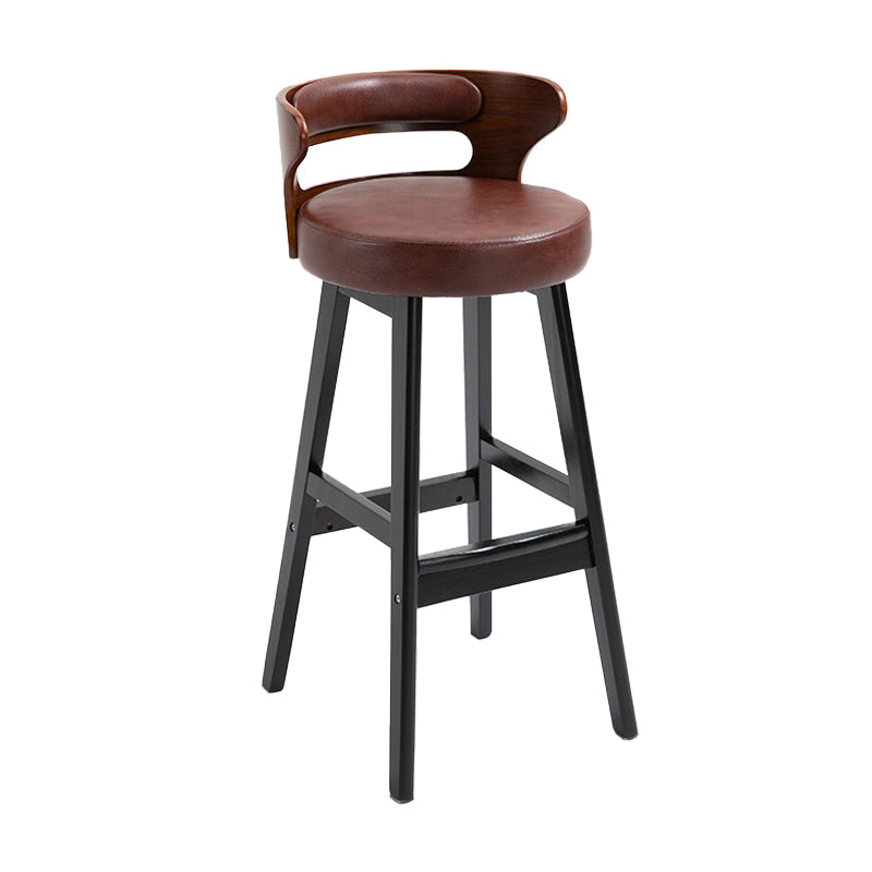Scandinavian Wood Upholstered Counter Stools Low Back Bar Stools with Round Seat