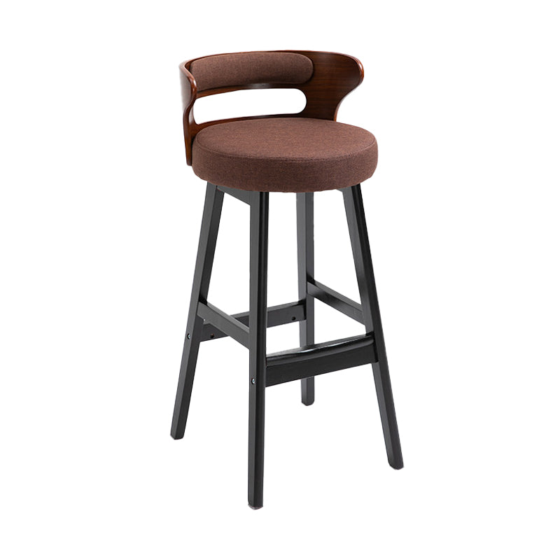 Scandinavian Wood Upholstered Counter Stools Low Back Bar Stools with Round Seat