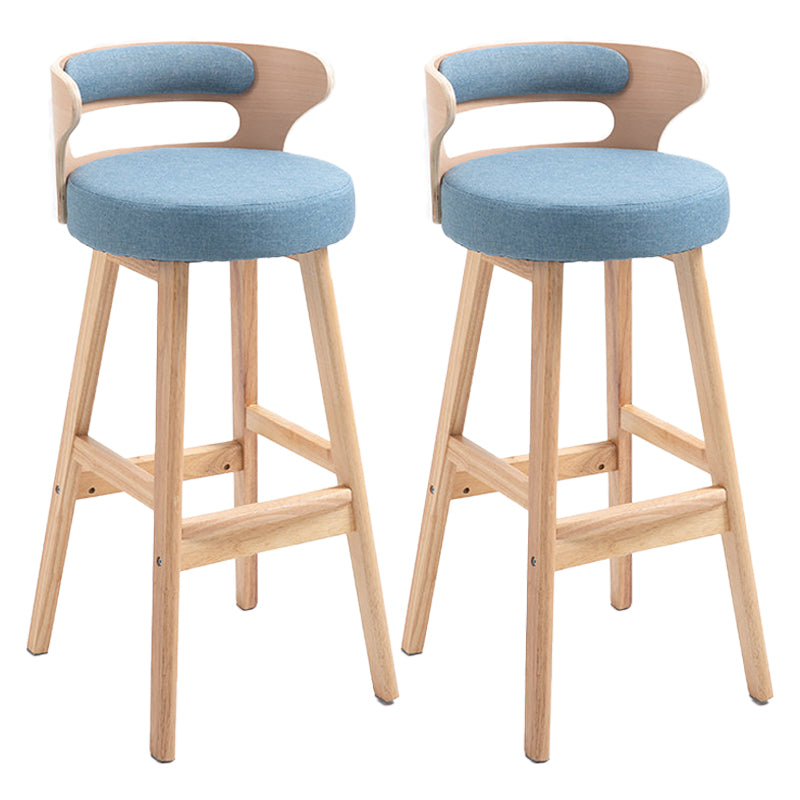 Scandinavian Wood Upholstered Counter Stools Low Back Bar Stools with Round Seat