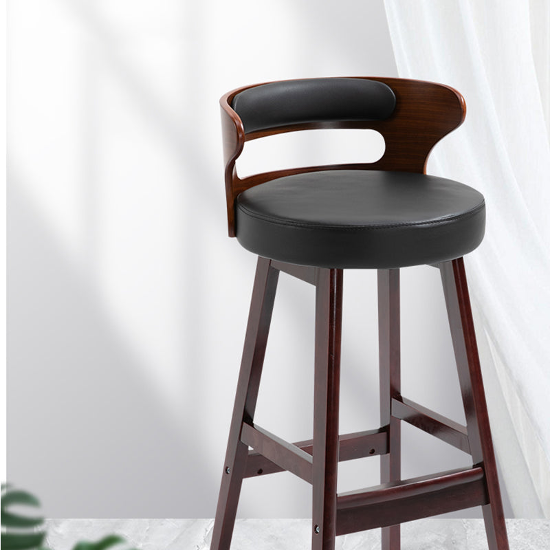 Scandinavian Wood Upholstered Counter Stools Low Back Bar Stools with Round Seat