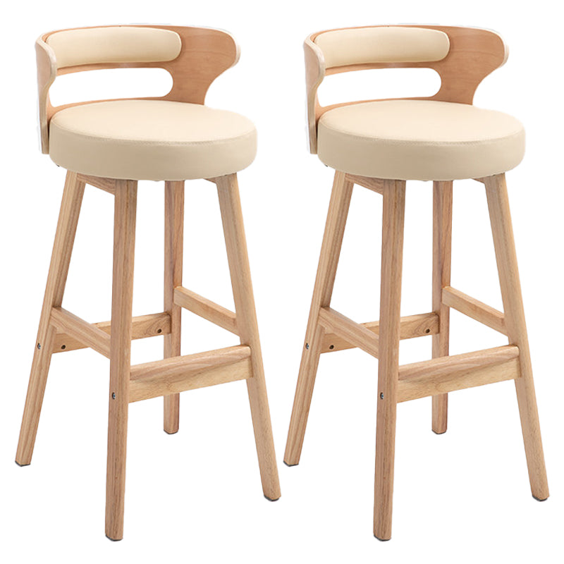 Scandinavian Wood Upholstered Counter Stools Low Back Bar Stools with Round Seat