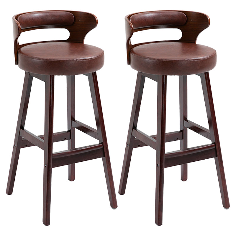 Scandinavian Wood Upholstered Counter Stools Low Back Bar Stools with Round Seat