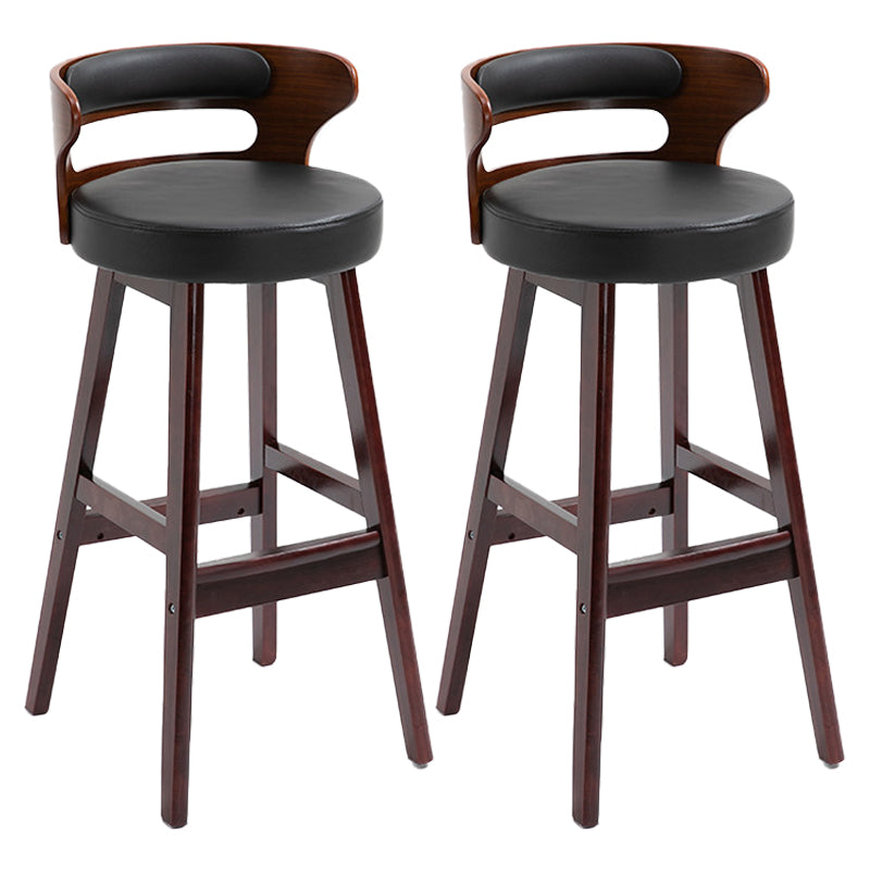 Scandinavian Wood Upholstered Counter Stools Low Back Bar Stools with Round Seat