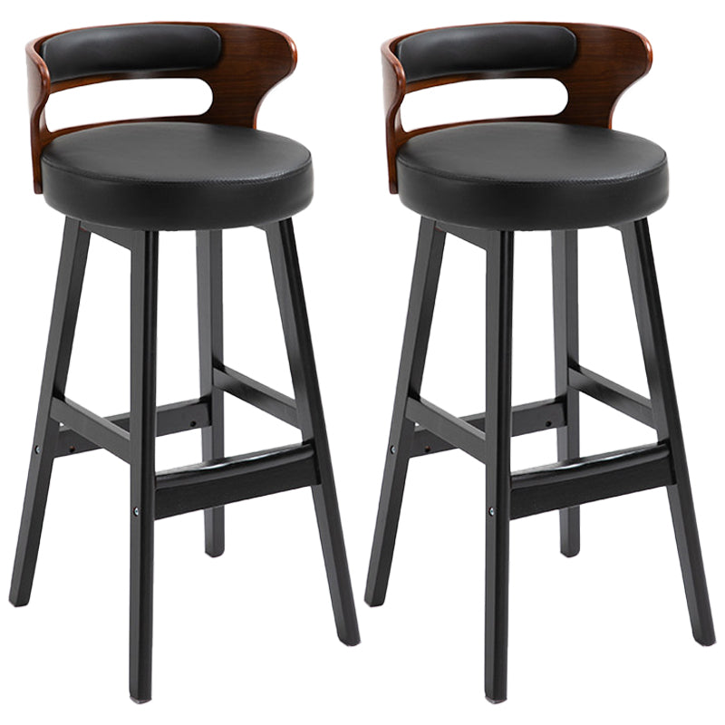 Scandinavian Wood Upholstered Counter Stools Low Back Bar Stools with Round Seat