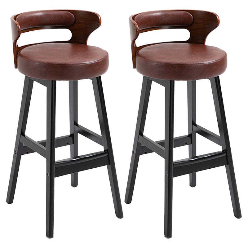 Scandinavian Wood Upholstered Counter Stools Low Back Bar Stools with Round Seat
