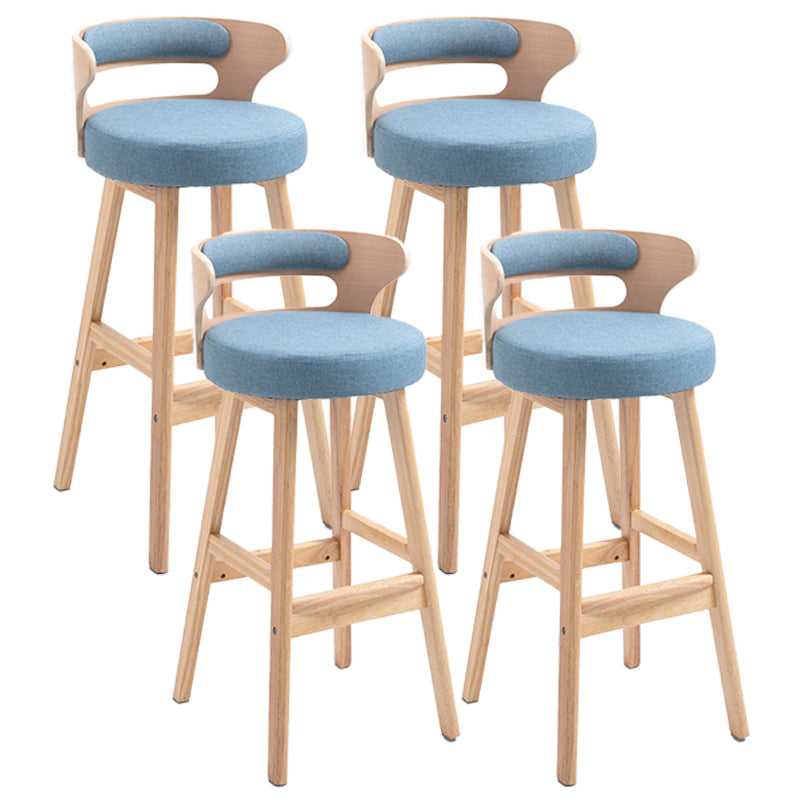 Scandinavian Wood Upholstered Counter Stools Low Back Bar Stools with Round Seat
