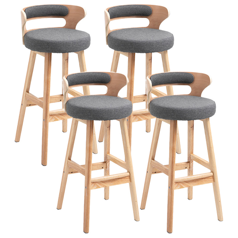 Scandinavian Wood Upholstered Counter Stools Low Back Bar Stools with Round Seat