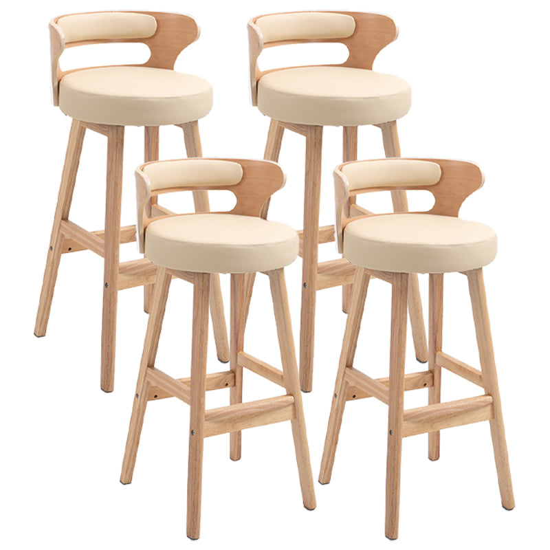 Scandinavian Wood Upholstered Counter Stools Low Back Bar Stools with Round Seat