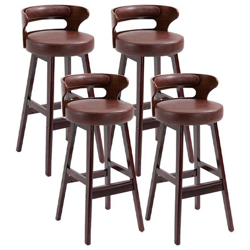 Scandinavian Wood Upholstered Counter Stools Low Back Bar Stools with Round Seat