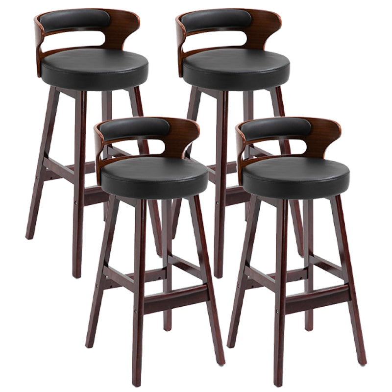 Scandinavian Wood Upholstered Counter Stools Low Back Bar Stools with Round Seat
