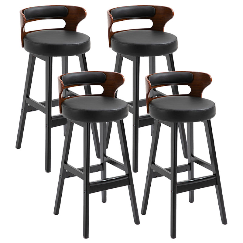 Scandinavian Wood Upholstered Counter Stools Low Back Bar Stools with Round Seat