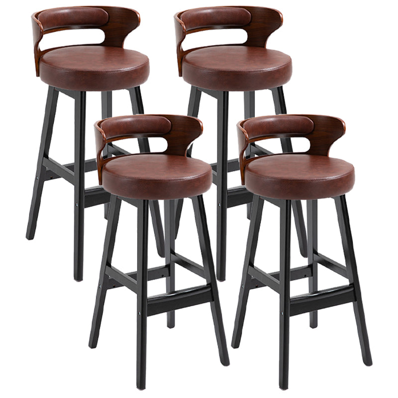 Scandinavian Wood Upholstered Counter Stools Low Back Bar Stools with Round Seat