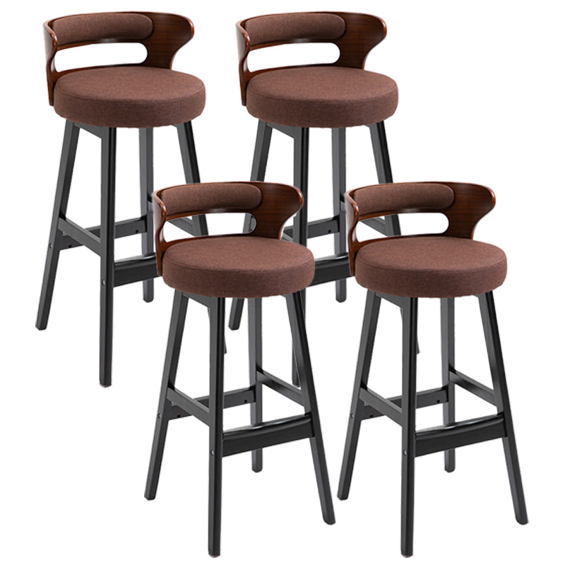 Scandinavian Wood Upholstered Counter Stools Low Back Bar Stools with Round Seat