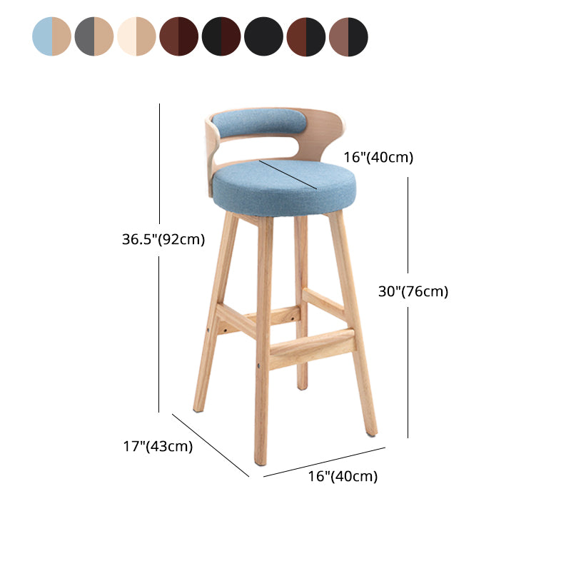 Scandinavian Wood Upholstered Counter Stools Low Back Bar Stools with Round Seat