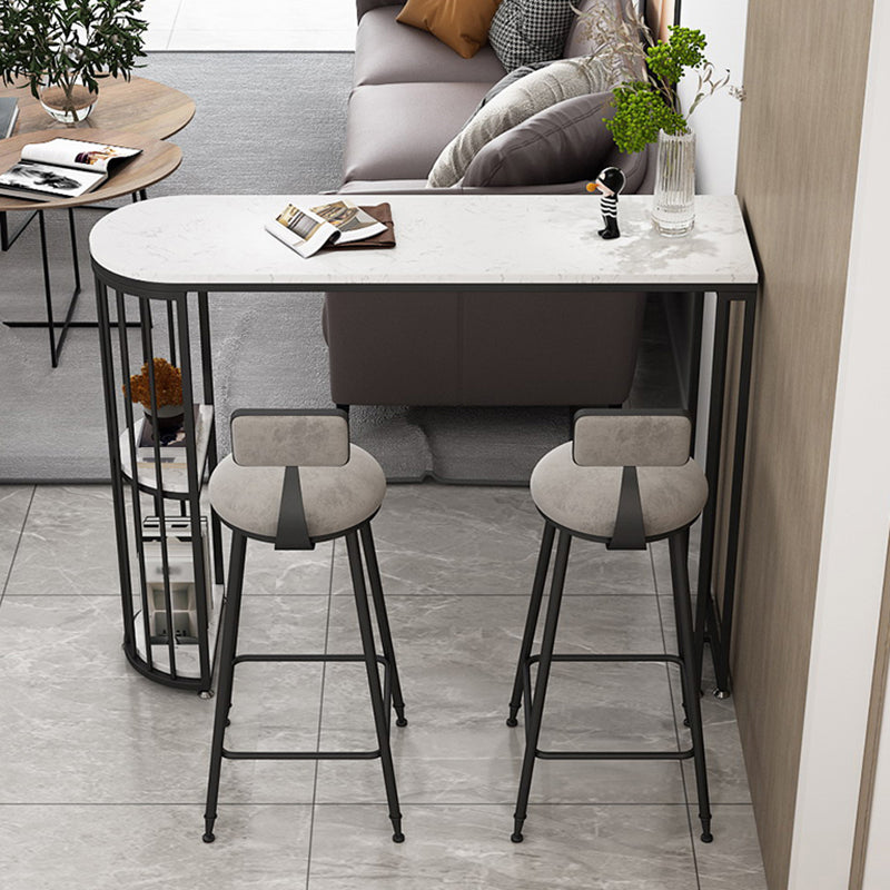 Glam Faux Marble Bistro Table Indoor Iron Double Pedestal Bar Dining Table with 2-Shelf