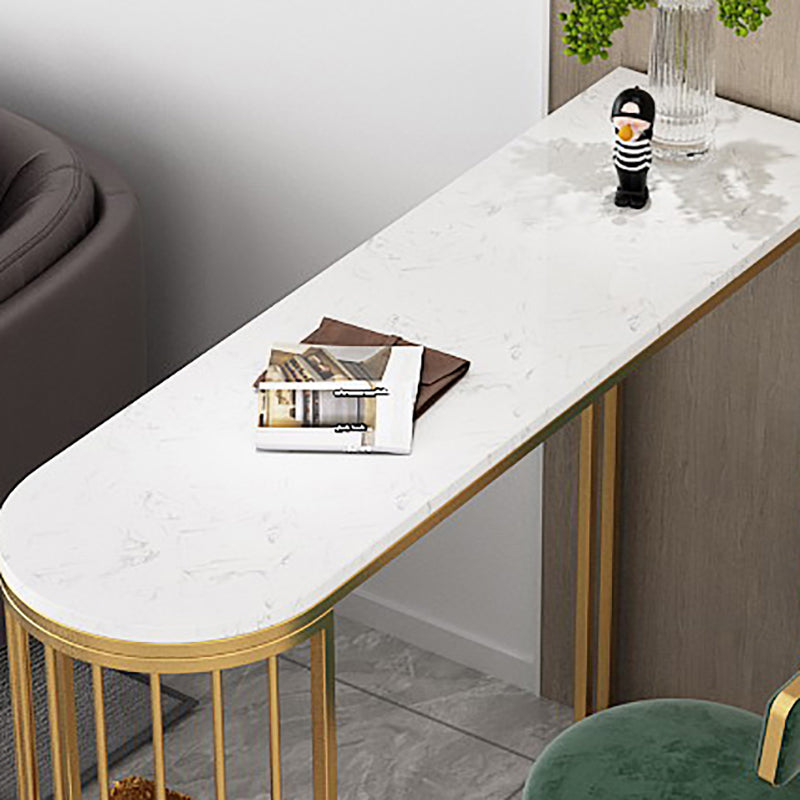 Glam Faux Marble Bistro Table Indoor Iron Double Pedestal Bar Dining Table with 2-Shelf