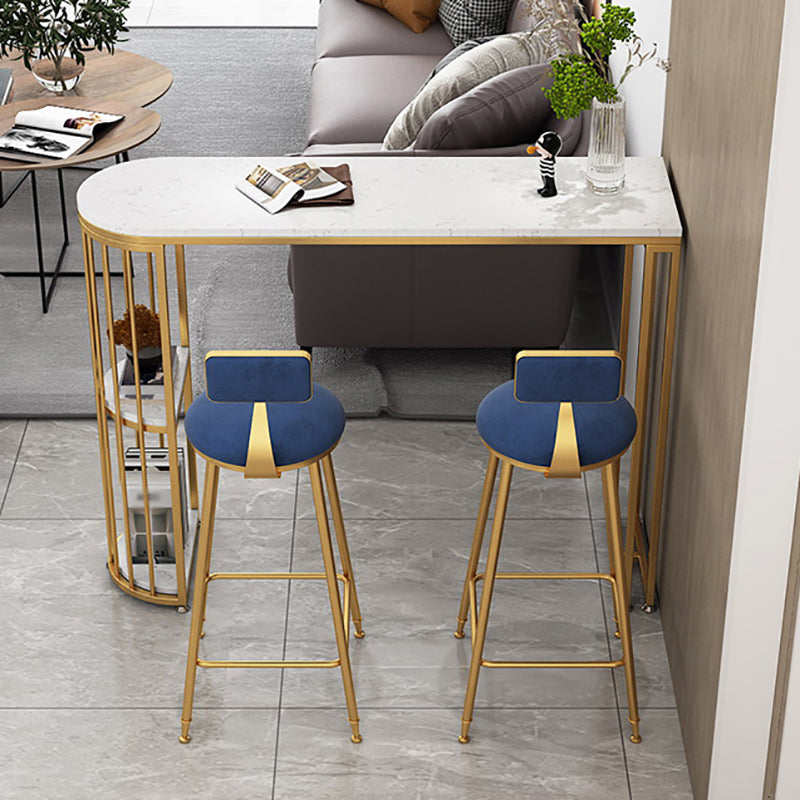 Glam Faux Marble Bistro Table Indoor Iron Double Pedestal Bar Dining Table with 2-Shelf