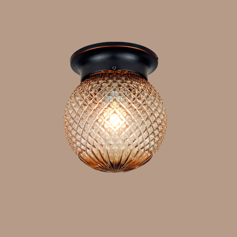 Glass Shade Ceiling Mounted Lamp Fixture Traditional Aisle Close to Ceiling Light in Black