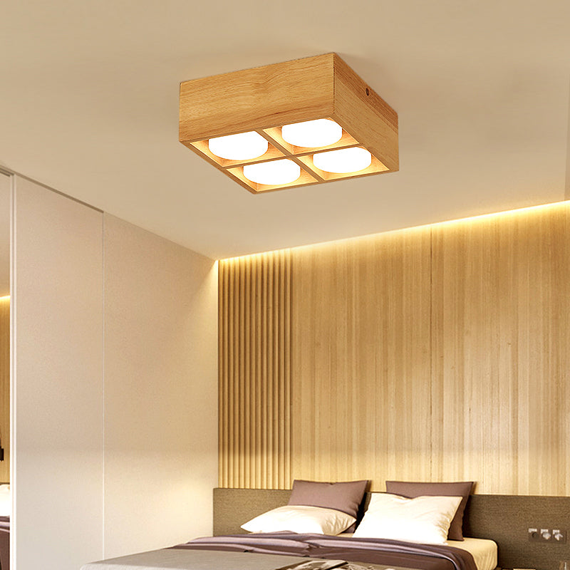 Wooden Flush Mounted Ceiling Lights LED Ceiling Mount Lighting for Bedroom