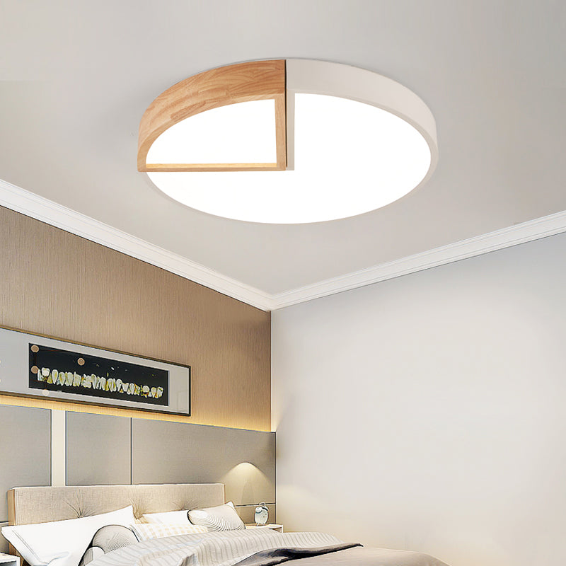 Round Wooden Ceiling Mounted Lights LED Flush Mount Ceiling Lighting for Bedroom