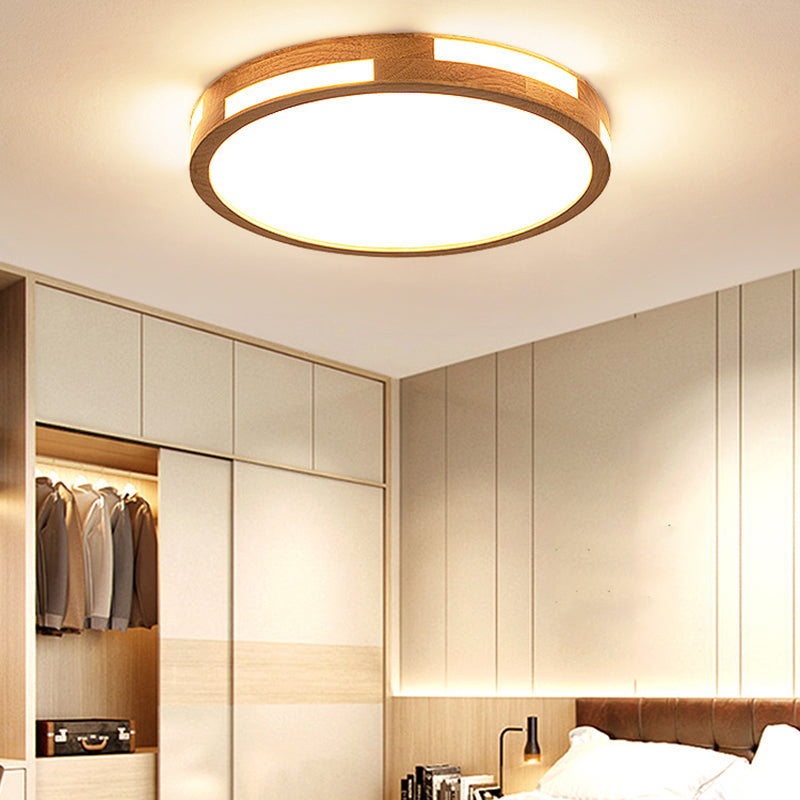 Round Wooden Ceiling Mounted Light Modern Flush Ceiling Light Fixtures with Acrylic Shade