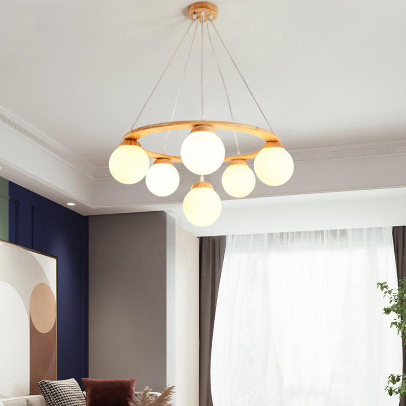 Modern Glass Chandelier Light Fixtures Cafe Restaurant Hanging Chandelier with Wood