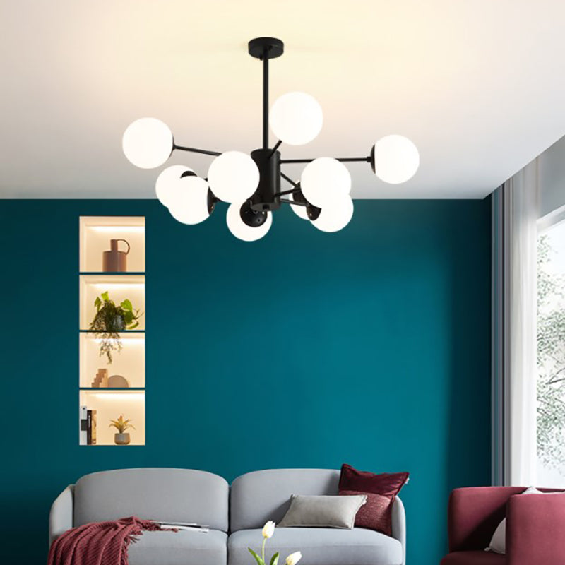 Modern Glass Chandelier Light Fixtures Cafe Restaurant Black Hanging Chandelier