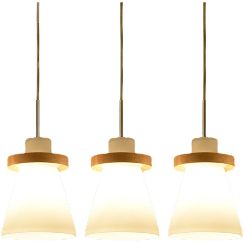 Bois massif conical suspension du plafond de plafond en verre blanc minimaliste pour salle à manger
