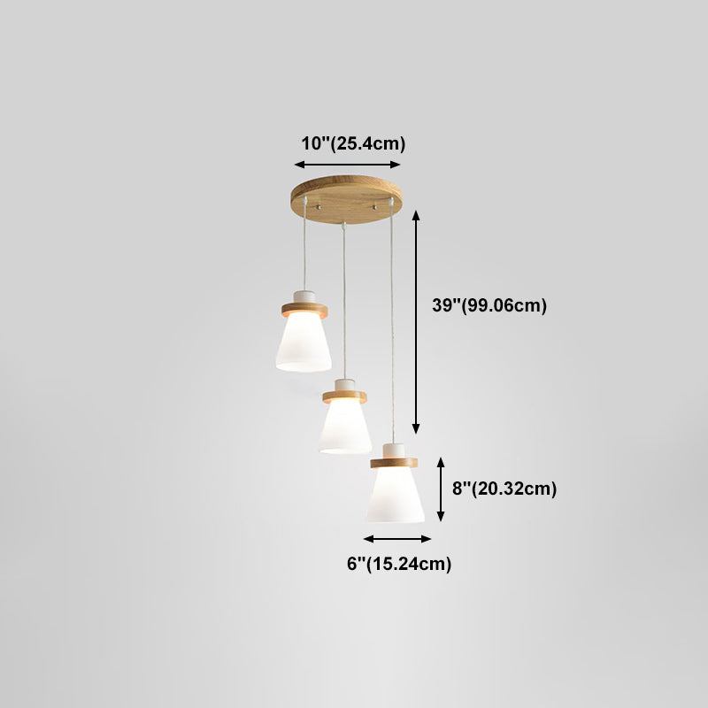 Bois massif conical suspension du plafond de plafond en verre blanc minimaliste pour salle à manger
