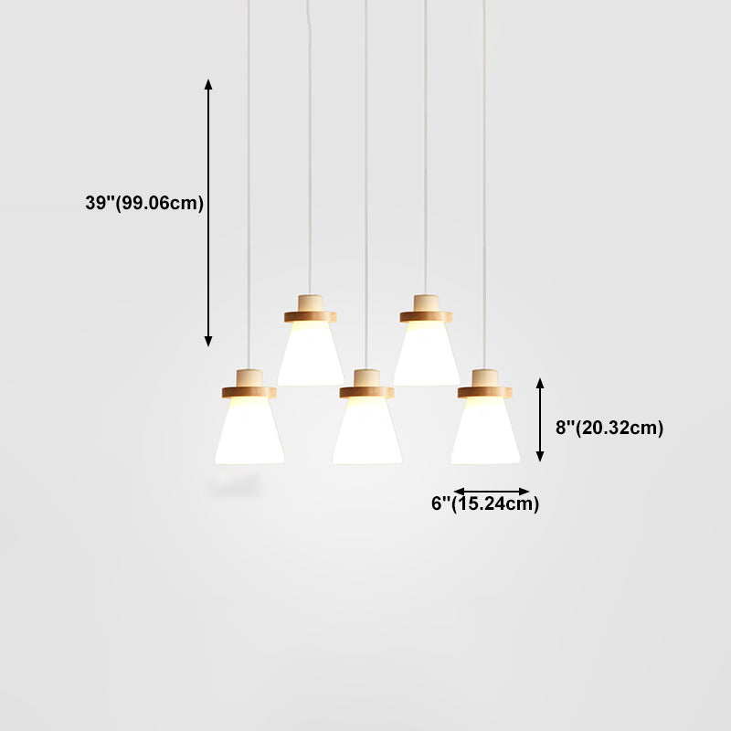 Bois massif conical suspension du plafond de plafond en verre blanc minimaliste pour salle à manger
